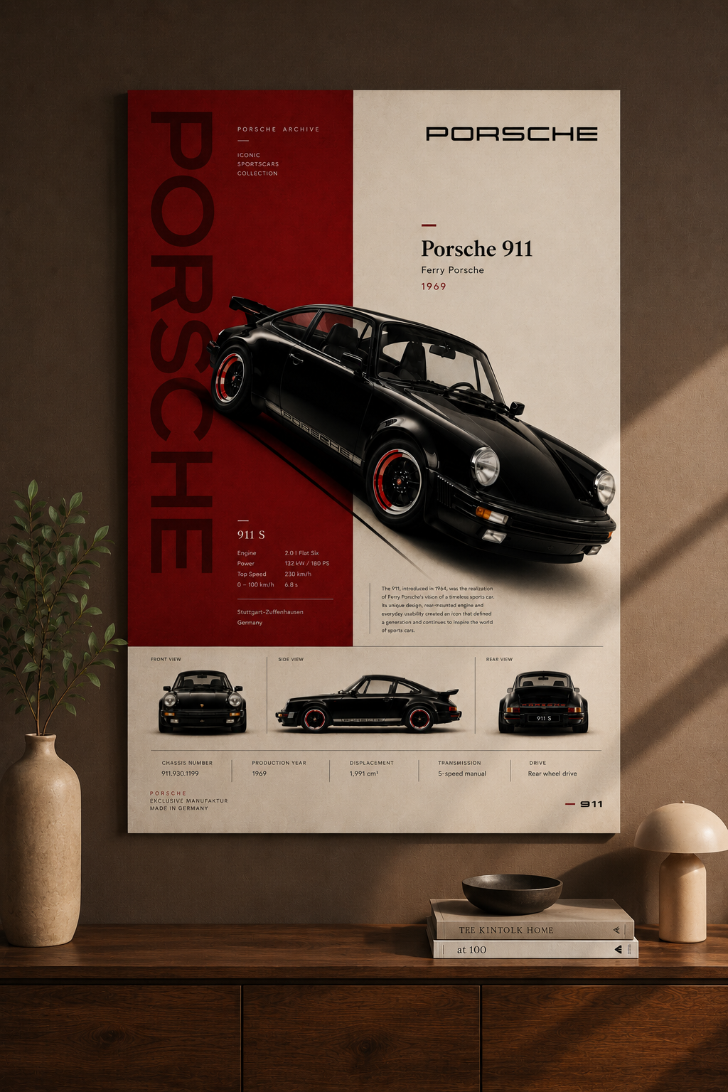 Porsche 911 1969 Vintage Poster Print - Classic Sports Car Wall Art for Man Cave