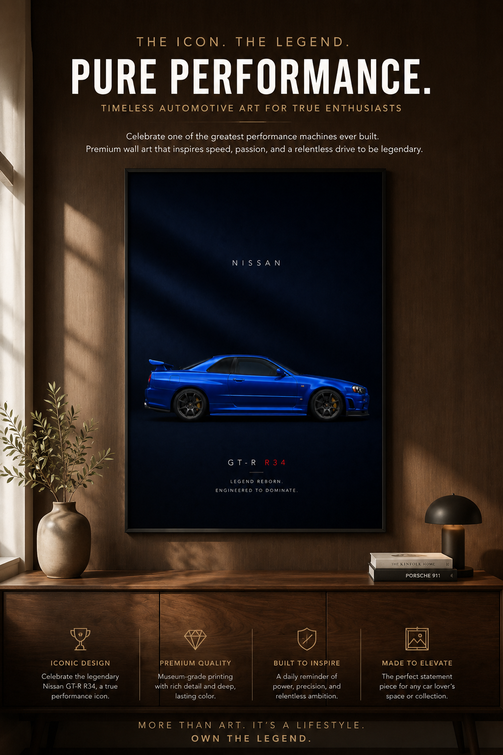 NISSAN GT-R R34 Wall Art Print | Bayside Blue JDM Poster