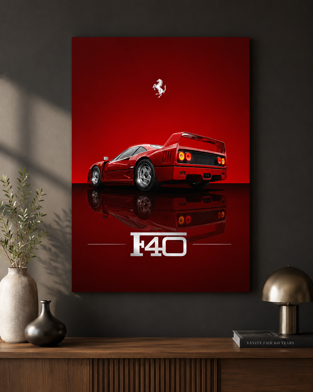 Ferrari F40 Wall Art Print | Rosso Corsa Rear View Supercar Poster