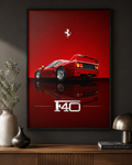 Ferrari F40 Wall Art Print | Rosso Corsa Rear View Supercar Poster