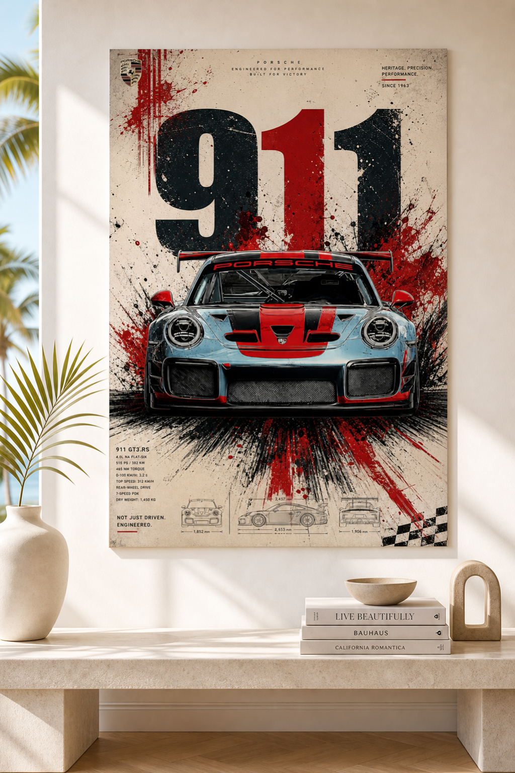 Porsche 911 GT3 RS Blueprint Poster | Technical Race Wall Art | Car Gift