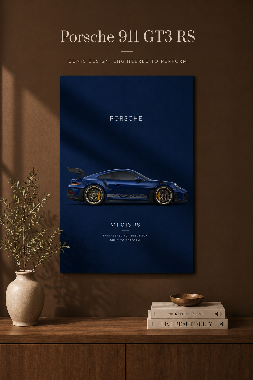 Porsche 911 GT3 RS Wall Art Print | Navy Blue Automotive Poster