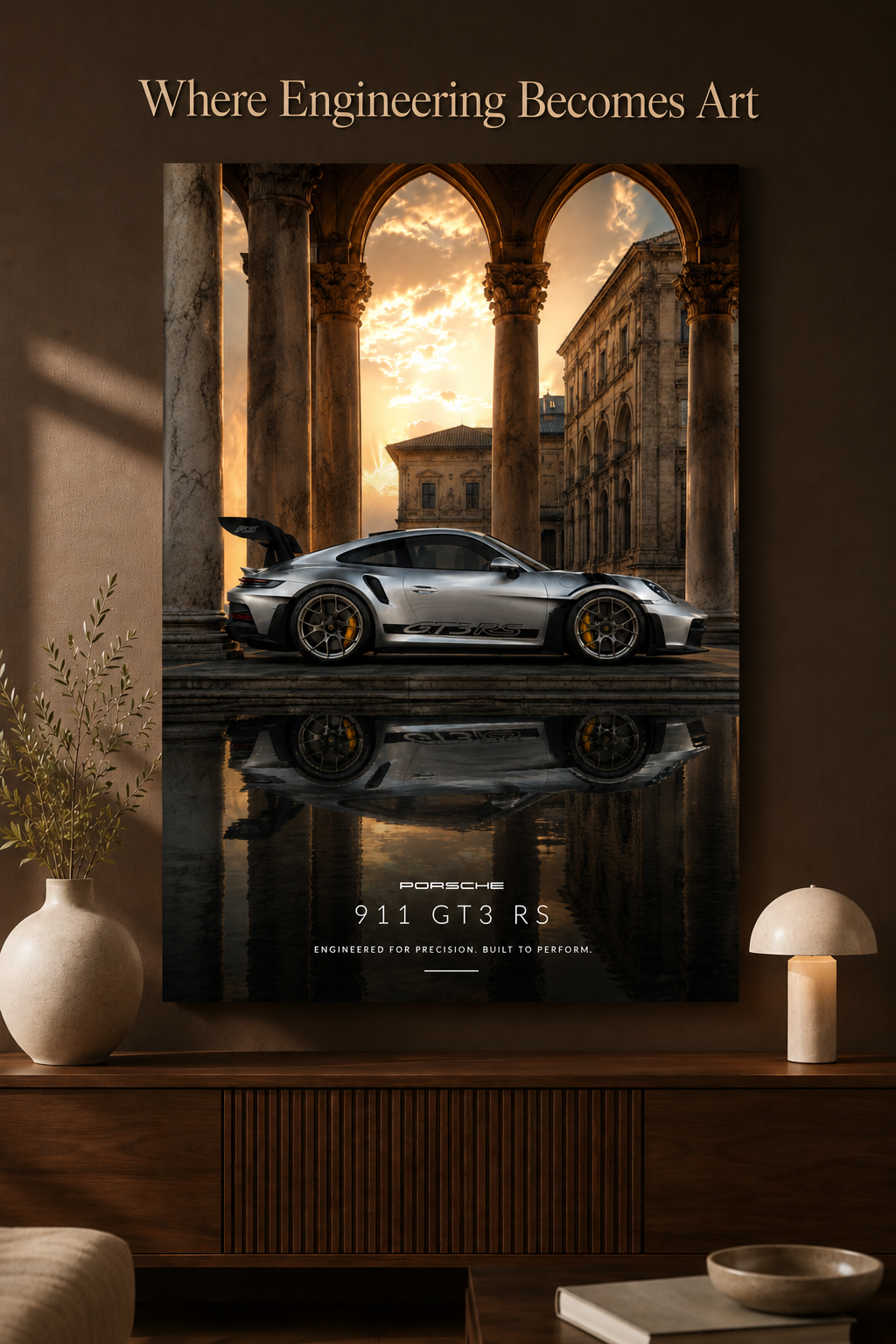 PORSCHE 911 GT3 RS Wall Art Print | Roman Architecture Supercar Poster