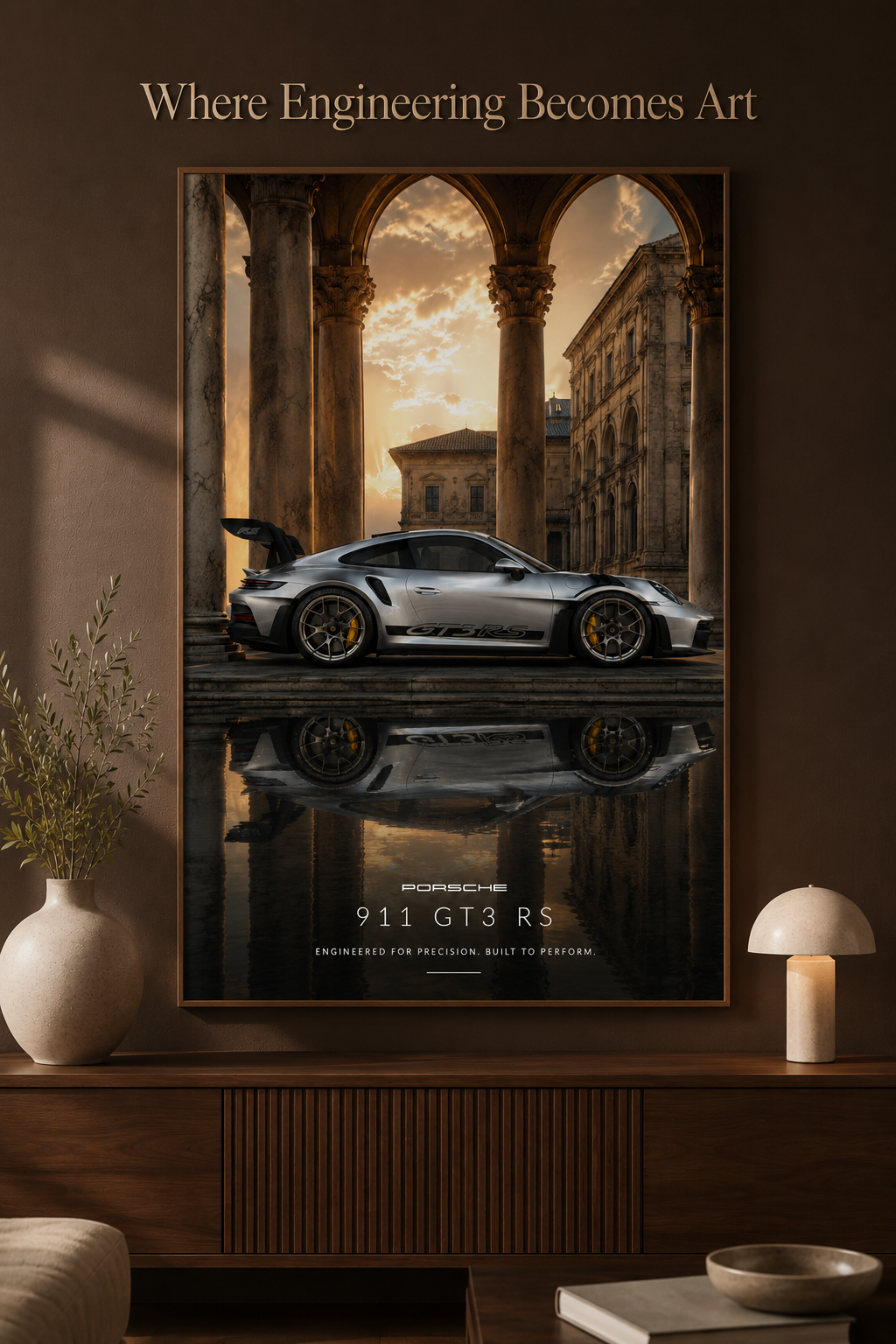 PORSCHE 911 GT3 RS Wall Art Print | Roman Architecture Supercar Poster