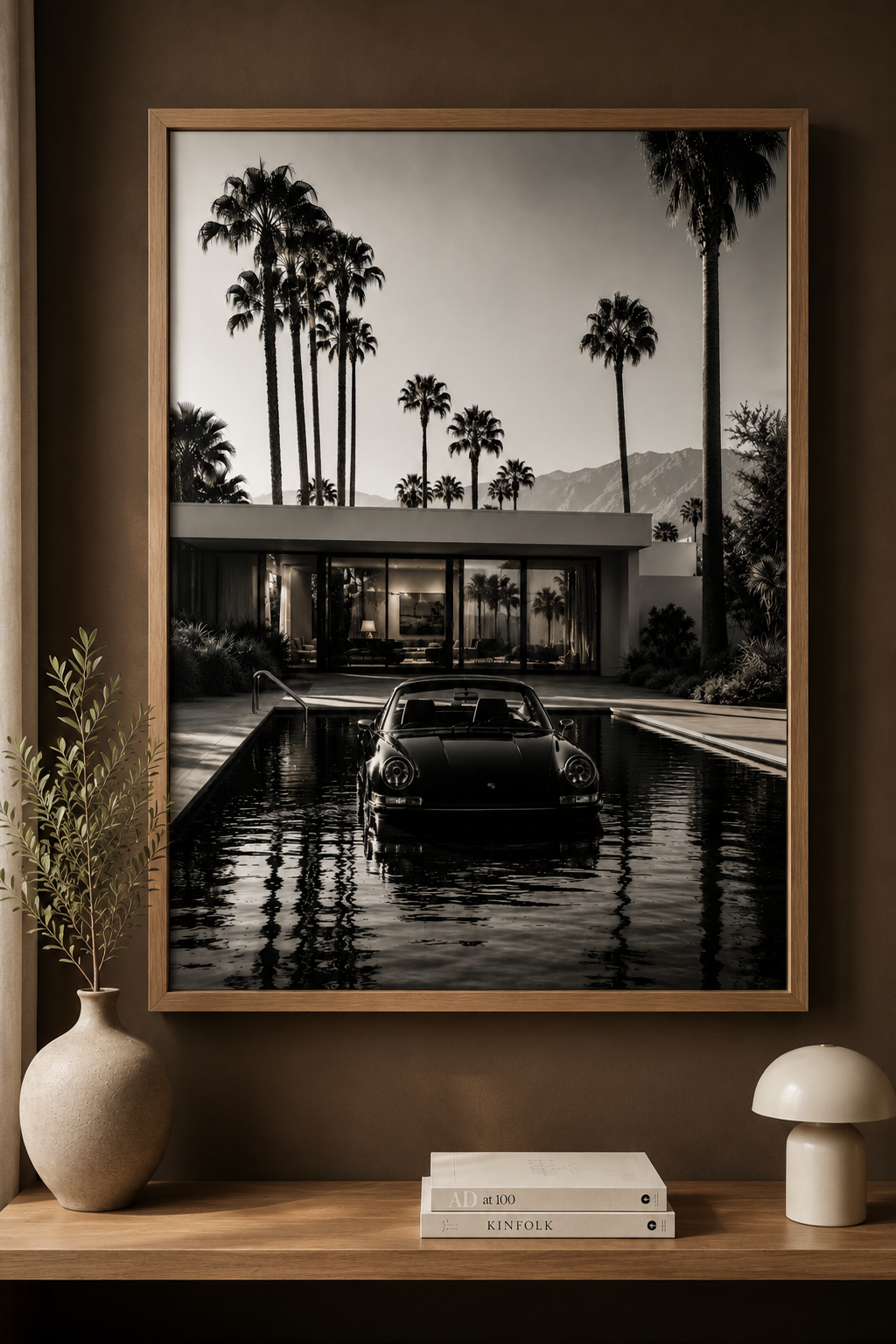 Porsche 911 Palm Springs Poster | Black White Cinematic Car Wall Art