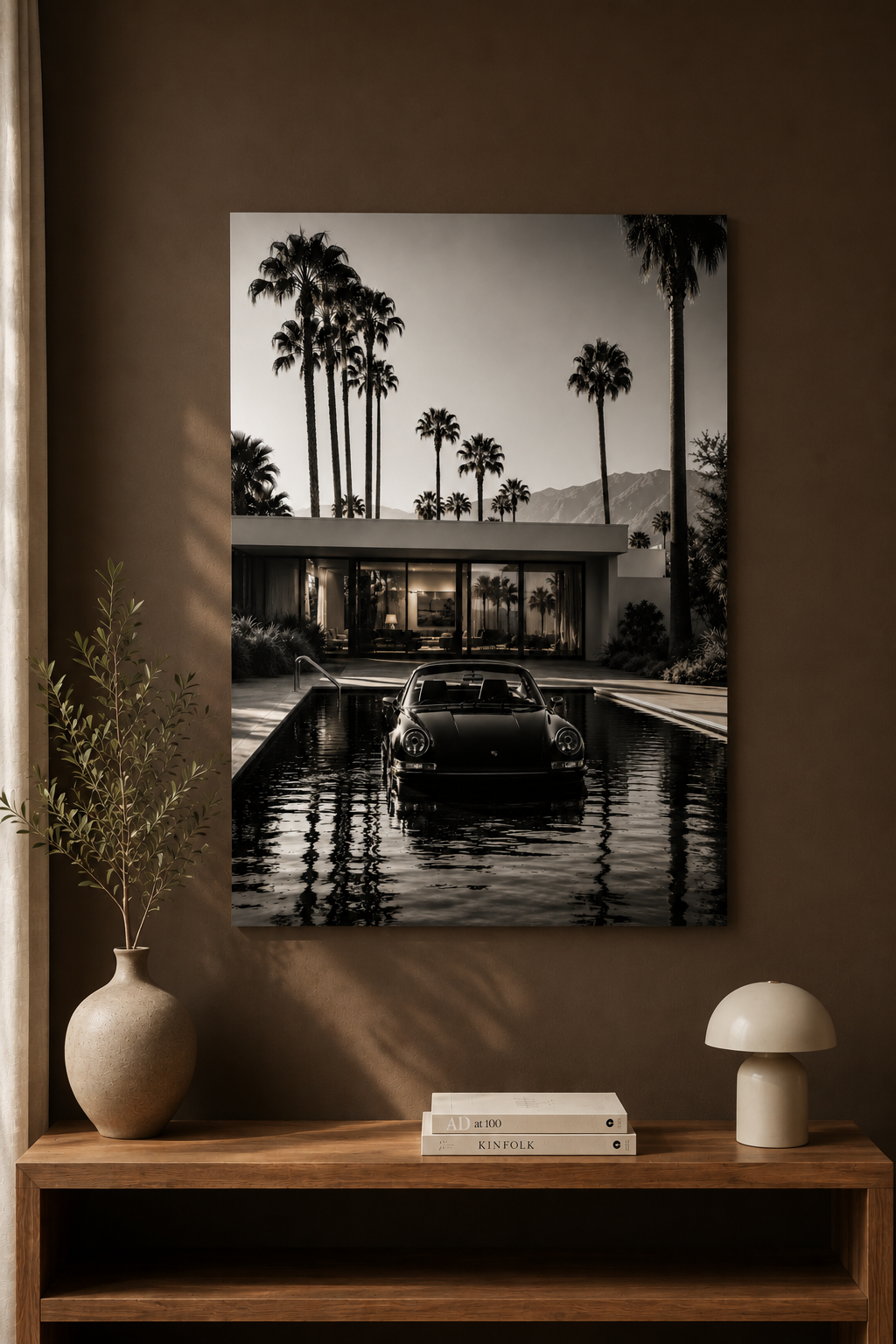 Porsche 911 Palm Springs Poster | Black White Cinematic Car Wall Art