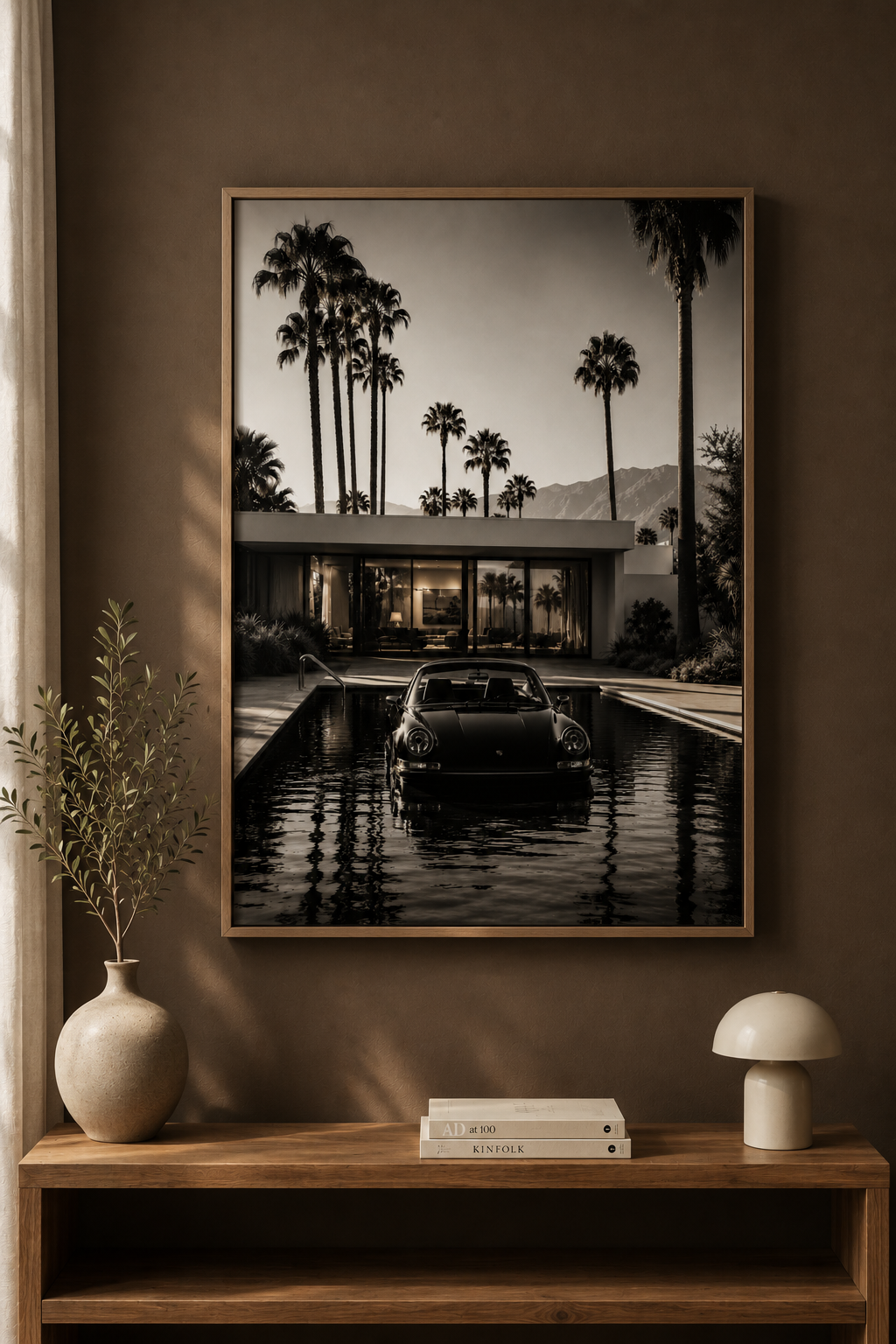 Porsche 911 Palm Springs Poster | Black White Cinematic Car Wall Art