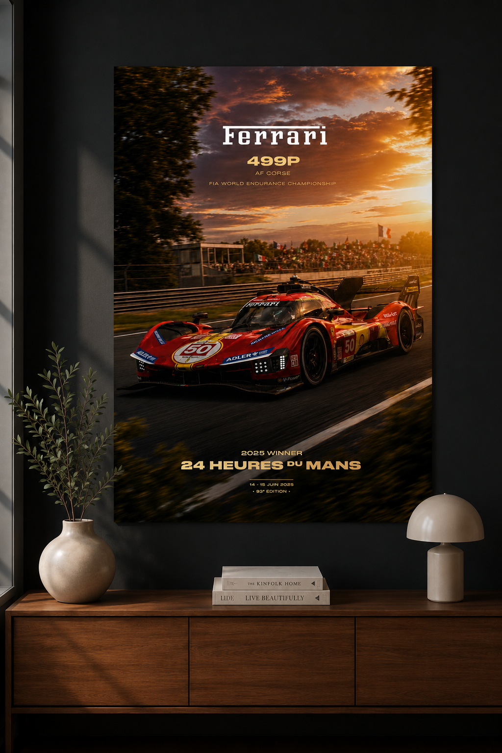 Ferrari 499P Le Mans Poster | 2023 Race Winner Wall Art | Hypercar Racing Print