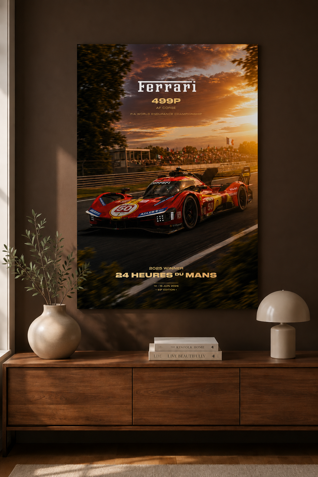 Ferrari 499P Le Mans Poster | 2023 Race Winner Wall Art | Hypercar Racing Print