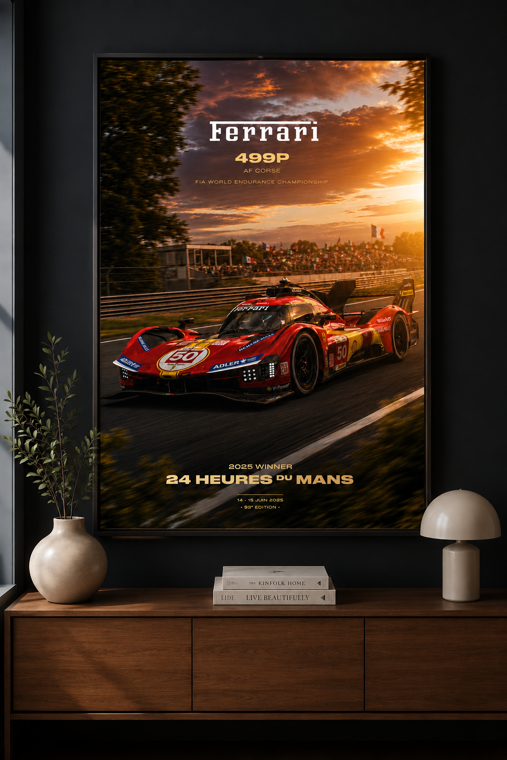 Ferrari 499P Le Mans Poster | 2023 Race Winner Wall Art | Hypercar Racing Print